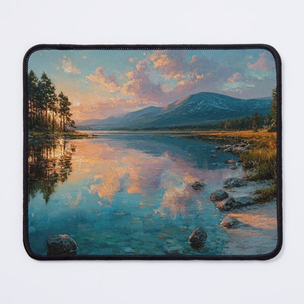 Item preview, Highland Loch at Sunset | Impressionist Scottish Mountain Landscape Art Print designed and sold by Amber Sky Creations.