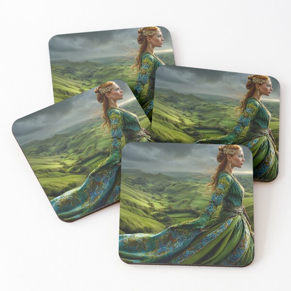 Item preview, Enchanting Woman in Green Dress on Rolling Hills designed and sold by Artessie.