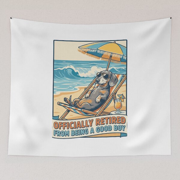 Item preview, Retired Dachshund Beach Life Funny Vintage Poster Design designed and sold by jgoteiner.