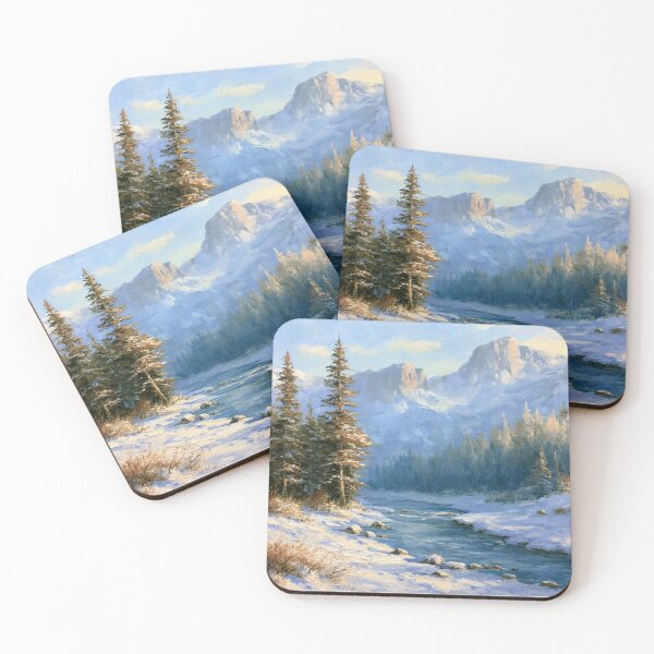 Item preview, Snowy Mountain Valley | Impressionist Winter Landscape Art Print designed and sold by Amber Sky Creations.