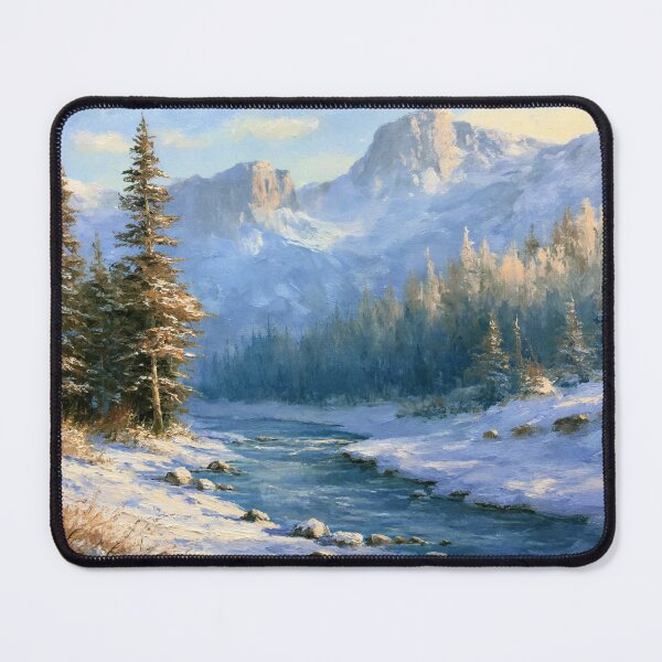 Item preview, Snowy Mountain Valley | Impressionist Winter Landscape Art Print designed and sold by Amber Sky Creations.