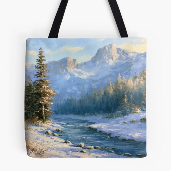 Item preview, Snowy Mountain Valley | Impressionist Winter Landscape Art Print designed and sold by Amber Sky Creations.
