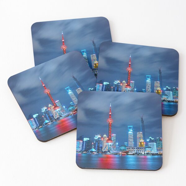 Item preview, Shanghai, China night city lights skyline color photograph art print poster designed and sold by Jéanpaul  Ferro.