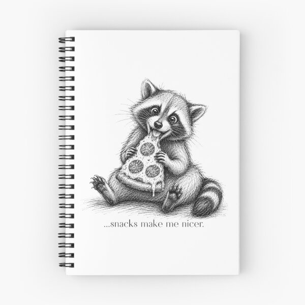 Item preview, Snacks Make Me Nicer Raccoon Eating Pizza Funny Sketch designed and sold by GibasVisuals.