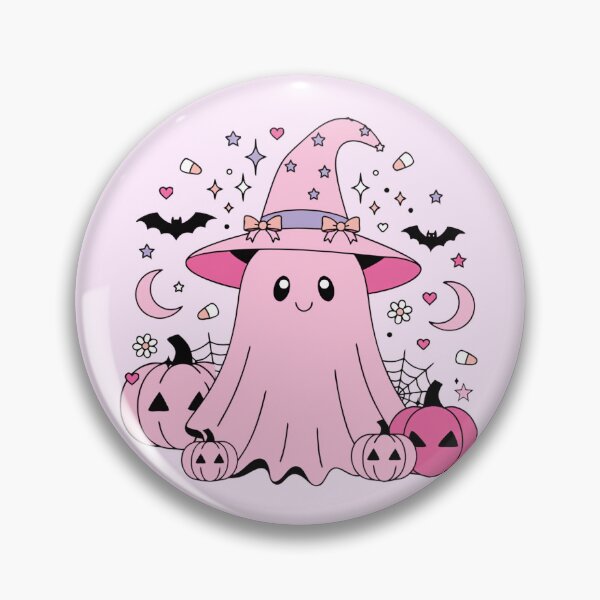 Item preview, Cute Pink Ghost Witch Kawaii Halloween Illustration designed and sold by SoftStyleStudio ⭐⭐⭐.