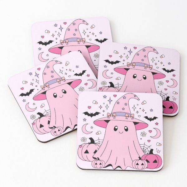 Item preview, Cute Pink Ghost Witch Kawaii Halloween Illustration designed and sold by SoftStyleStudio ⭐⭐⭐.