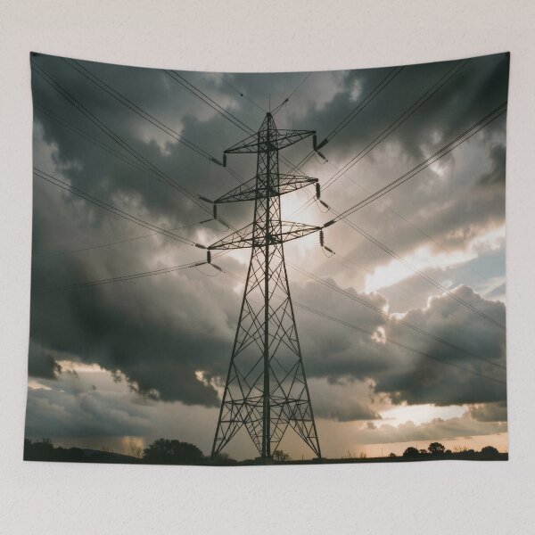 Item preview, Pylon Silhouette Stormy Sky Sunburst designed and sold by pinkal.