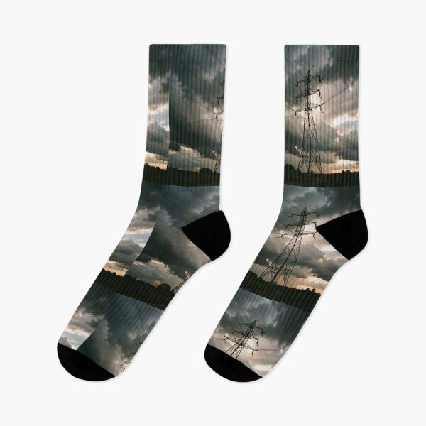 Item preview, Pylon Silhouette Stormy Sky Sunburst designed and sold by pinkal.