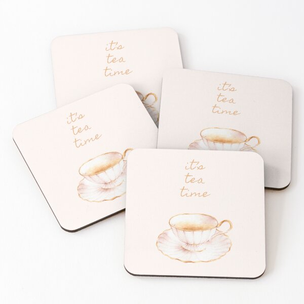 Item preview, Watercolor Teacup Design ft. Quote: "It's Tea Time", Gifts for Tea Enthusiasts, Beige Minimalist Decor & Stationery designed and sold by SpringTeaDesigns.
