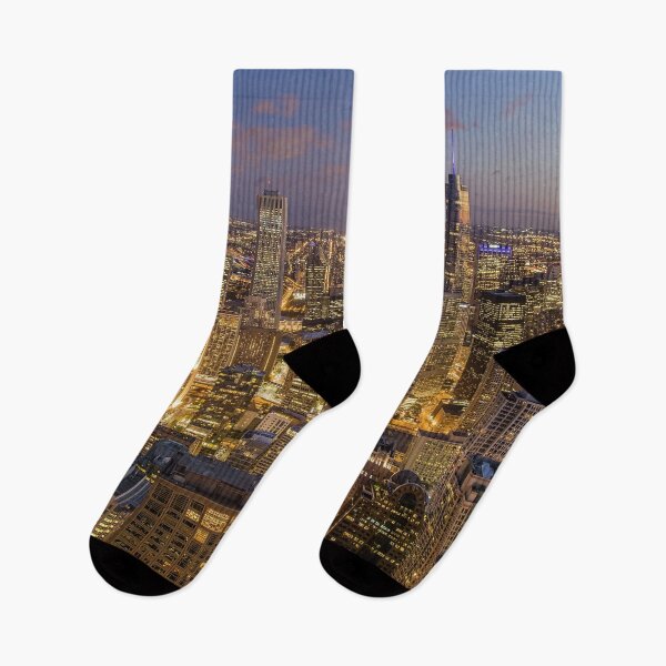 Item preview, Chicago city lights at sunset color panoramic color photograph poster designed and sold by Jéanpaul  Ferro.