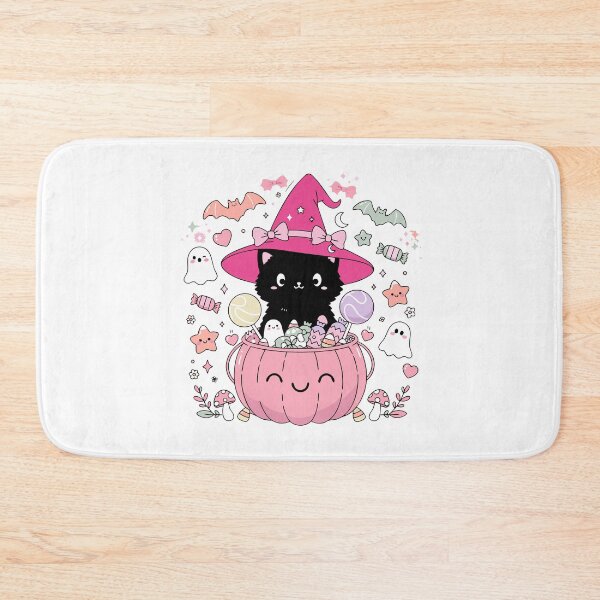 Item preview, Cute Kawaii Black Cat in Pink Pumpkin Halloween Witch Design designed and sold by SoftStyleStudio ⭐⭐⭐.