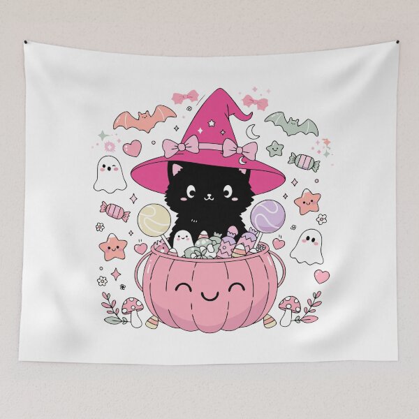 Item preview, Cute Kawaii Black Cat in Pink Pumpkin Halloween Witch Design designed and sold by SoftStyleStudio ⭐⭐⭐.