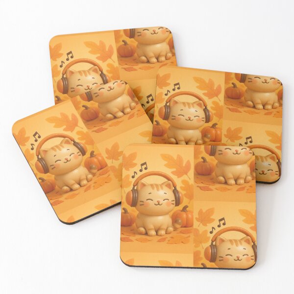 Item preview, Cute 3D Clay Autumn Cat with Headphones Listening to Music designed and sold by TataTopShop.