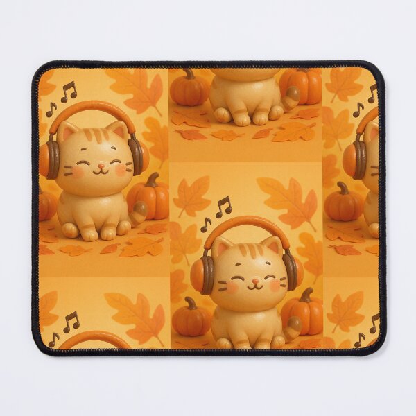 Item preview, Cute 3D Clay Autumn Cat with Headphones Listening to Music designed and sold by TataTopShop.