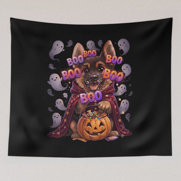 Item preview, Cute German Shepherd Puppy Halloween Boo Ghost Magic designed and sold by SilentFlower.