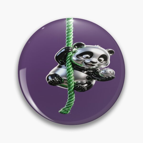 Item preview, Chrome Panda Climber - Metallic Bear on Green Rope with Smiley Ball designed and sold by RAYBIL.