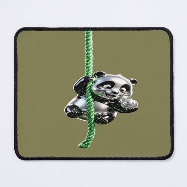 Item preview, Chrome Panda Climber - Metallic Bear on Green Rope with Smiley Ball designed and sold by RAYBIL.
