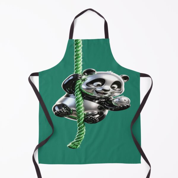 Item preview, Chrome Panda Climber - Metallic Bear on Green Rope with Smiley Ball designed and sold by RAYBIL.
