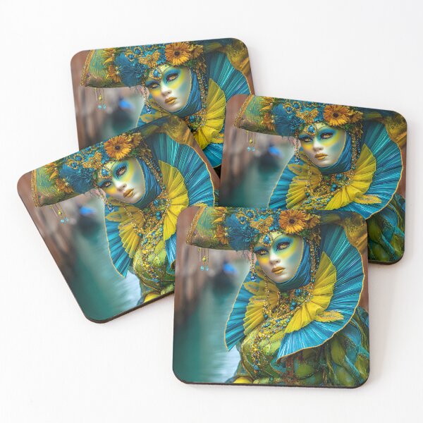 Item preview, Vibrant Carnival Masked Woman  in Venetian Scene designed and sold by Artessie.