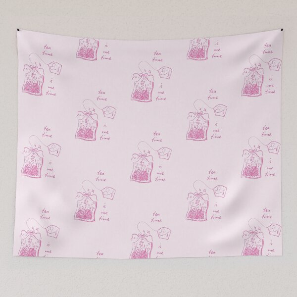Item preview, "Tea Time Is Me Time" Pink Aesthetic Tea Enthusiast Sketch Design, Teabag Illustration with Hearts and Sparkles designed and sold by SpringTeaDesigns.