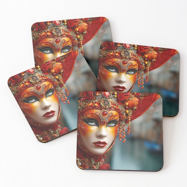 Item preview, Vibrant Carnival Masked Woman  in Venetian Scene designed and sold by Artessie.
