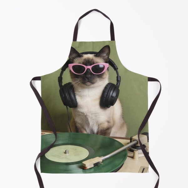 Item preview, Funny Cat Wall Art DJ Cat Photography Music Lover Decor Vinyl Record Print Retro Siamese Cat Poster designed and sold by Kzara Visual.