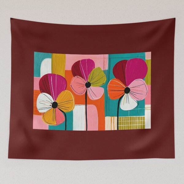 Item preview, Radiant Pansies in Bloom with Bold Geometric Colors and Contemporary Abstract Botanical Wall Decor designed and sold by OlfactoART Studio.