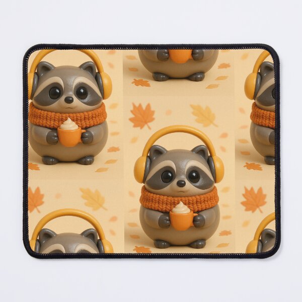 Item preview, Cute 3D Clay Autumn Raccoon with Pumpkin Latte and Headphones designed and sold by TataTopShop.