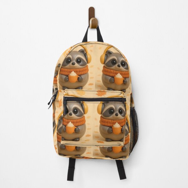 Item preview, Cute 3D Clay Autumn Raccoon with Pumpkin Latte and Headphones designed and sold by TataTopShop.
