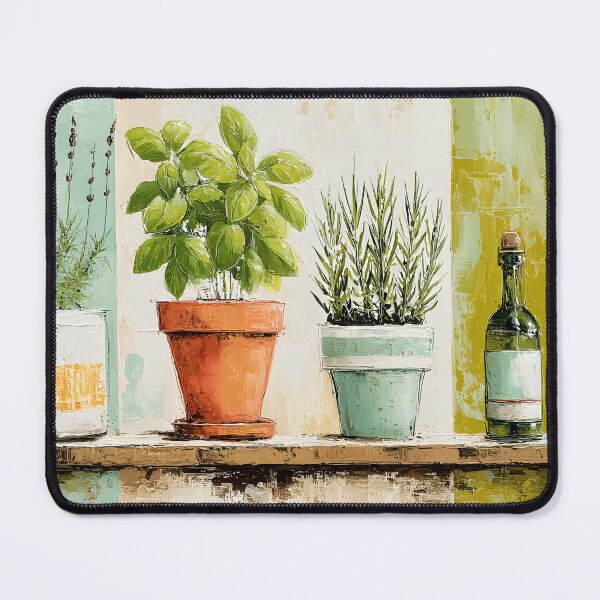 Item preview, Rustic Kitchen Herb Garden with Lavender Rosemary Basil and Vintage Bottle Farmhouse Wall Art designed and sold by OlfactoART Studio.
