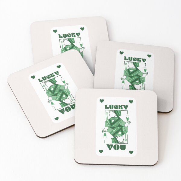 Item preview, Green Retro Aesthetic Queen of Hearts Playing Card Artwork, Lucky You Positive Affirmations Quote, Law of Attraction designed and sold by SpringTeaDesigns.