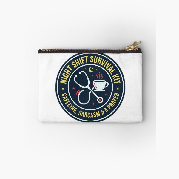 Item preview, Night Shift Survival Kit - Funny Nurse Badge Design - Caffeine, Sarcasm & A Prayer designed and sold by armandooliveira.