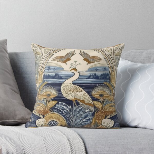 Item preview, Art Nouveau Crane - Vintage Botanical Bird Art in Navy and Gold designed and sold by Outlet Raloel.