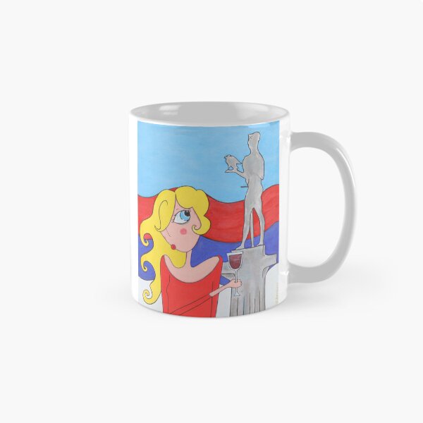 Item preview, Whimsical Blonde Girl with Wine and The Victor of Belgrade | Serbian Pop Art Illustration designed and sold by Art-Dijana.