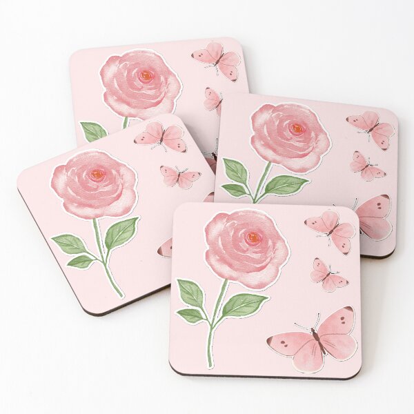 Item preview, Floral Aesthetic Watercolor Rose Pink Butterfly Cottagecore Soft Pastel Vibe Art designed and sold by Art IN Pack.
