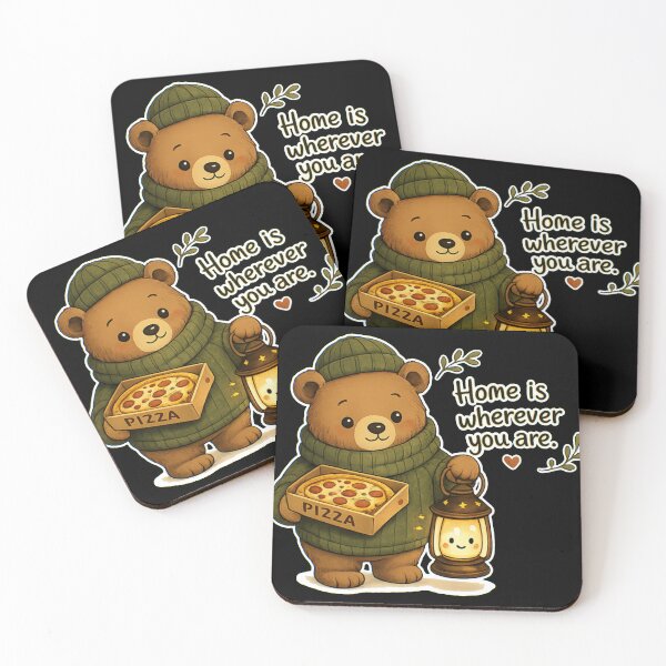 Item preview, Home Is Wherever You Are - Cute Bear with Pizza & Lantern designed and sold by Little Lantern Studio .