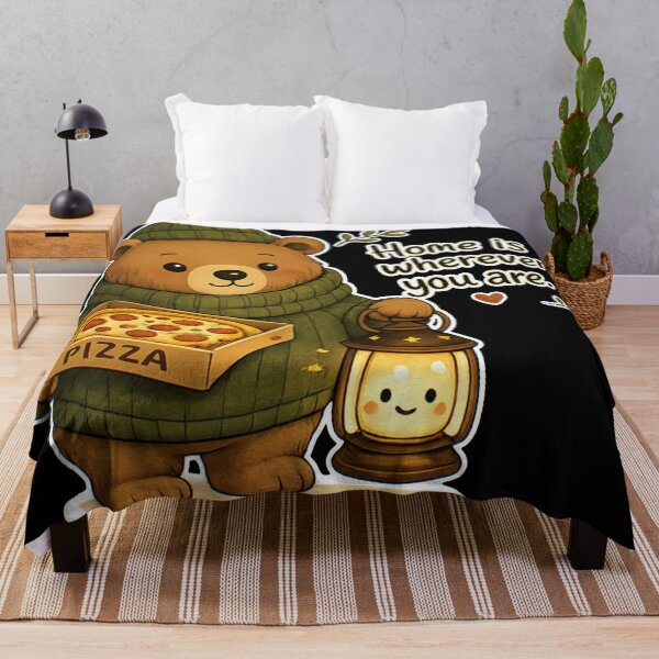 Item preview, Home Is Wherever You Are - Cute Bear with Pizza & Lantern designed and sold by Little Lantern Studio .