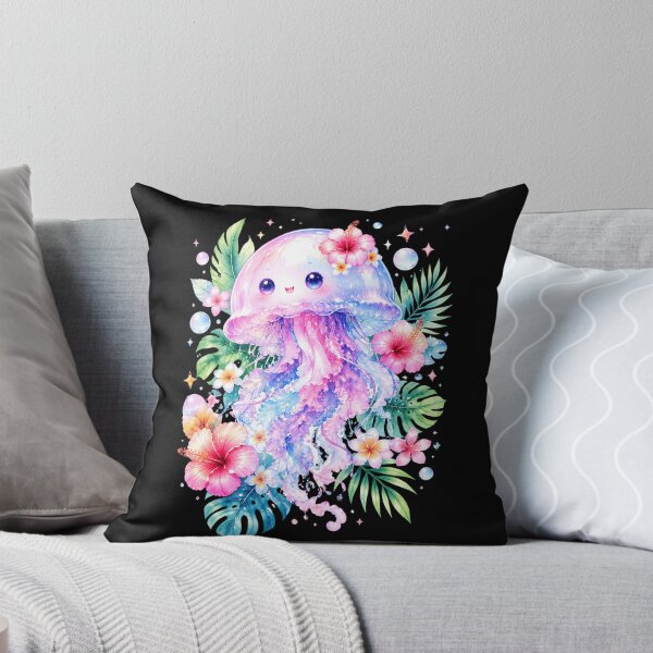 Item preview, Cheerful Jellyfish with Tropical Flowers designed and sold by abieran.