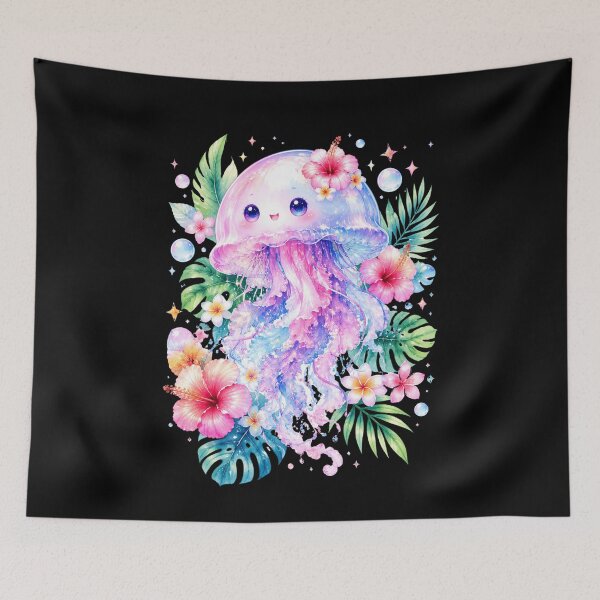 Item preview, Cheerful Jellyfish with Tropical Flowers designed and sold by abieran.