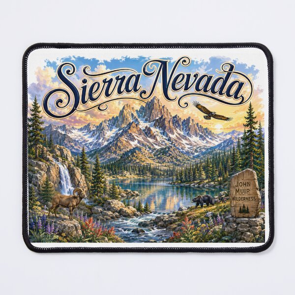 Item preview, Sierra Nevada Mountain Landscape Painting | Vintage Nature Travel Art Design designed and sold by Fabrifrank.