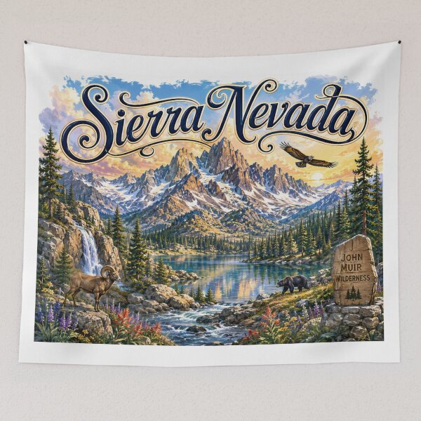 Item preview, Sierra Nevada Mountain Landscape Painting | Vintage Nature Travel Art Design designed and sold by Fabrifrank.