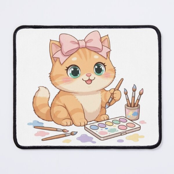 Item preview, Kawaii Artist Cat Painting With Watercolor Palette designed and sold by Moody Vibes Studio.