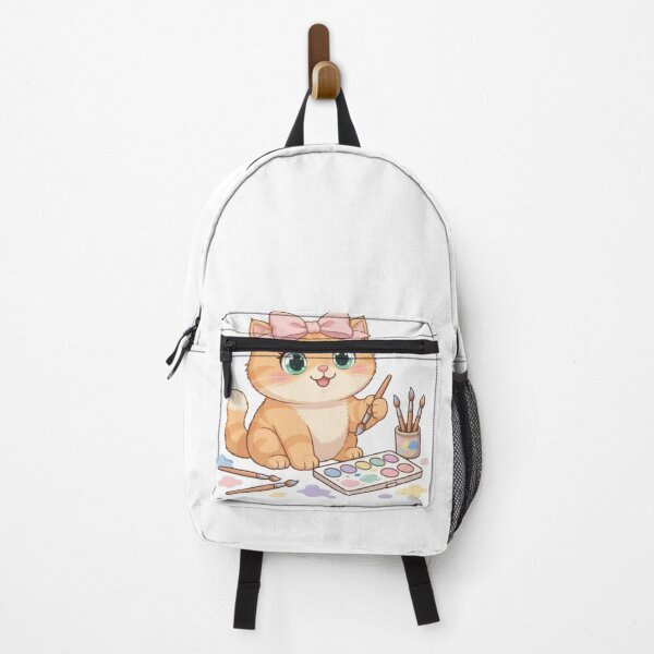 Item preview, Kawaii Artist Cat Painting With Watercolor Palette designed and sold by Luna's World - Moody Vibes Studio.