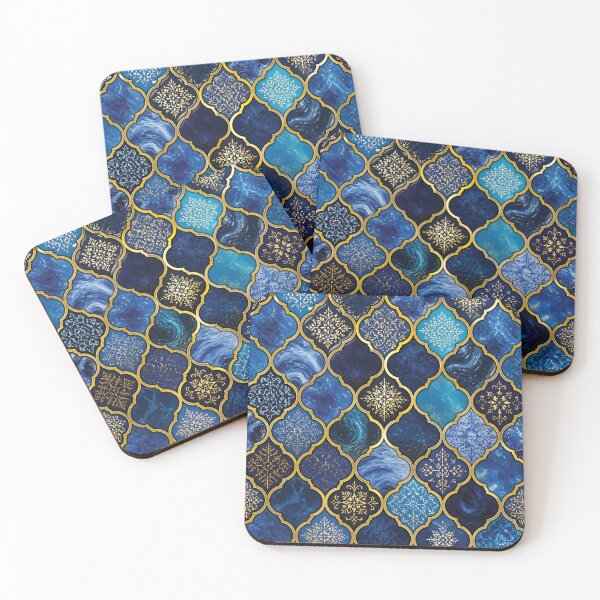 Item preview, Vibrant Moroccan Arabesque Tile Pattern with Gold Borders designed and sold by Lucia Amaris Art.