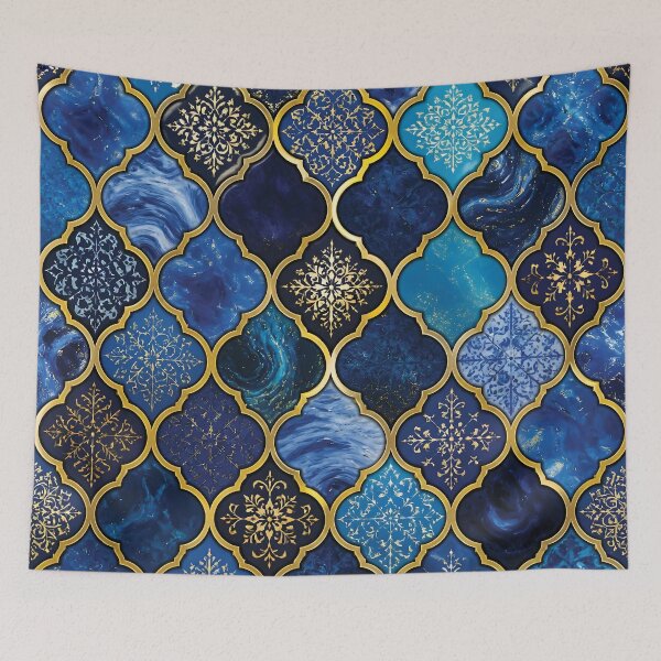 Item preview, Vibrant Moroccan Arabesque Tile Pattern with Gold Borders designed and sold by Lucia Amaris Art.
