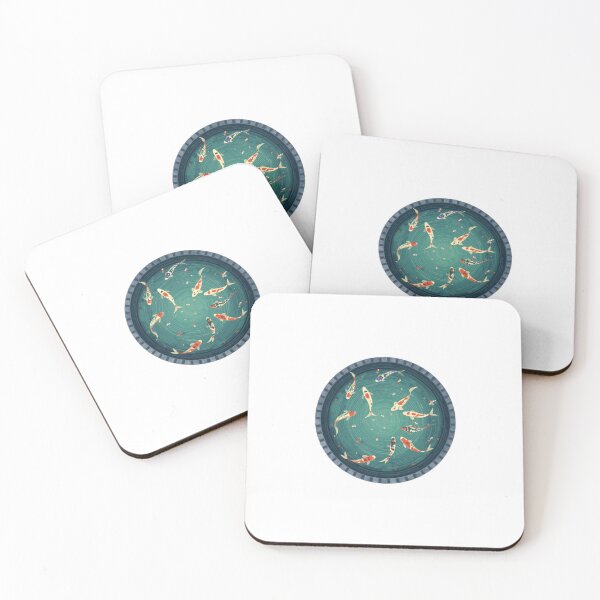 Item preview, Japanese Koi Fish Pond Circular Watercolor Illustration designed and sold by ByKayaPrints.