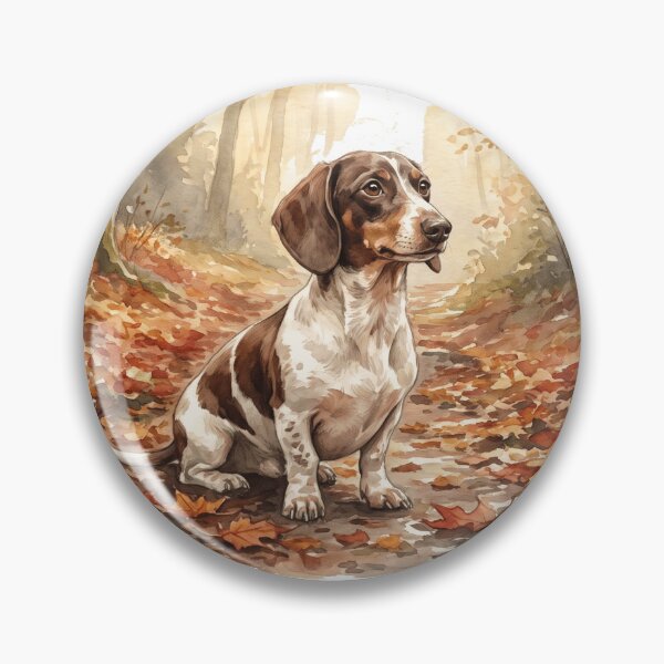 Item preview, One of a Kind Coat Piebald Dachshund Autumn Watercolor Art designed and sold by jgoteiner.