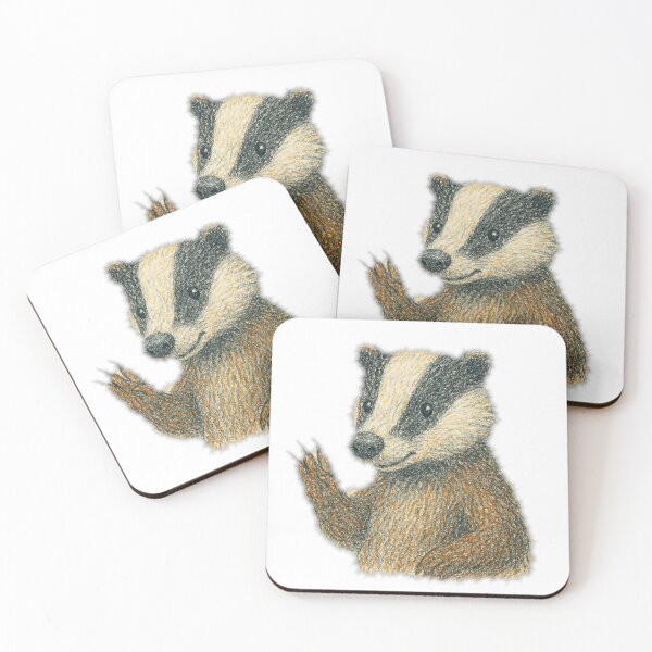 Item preview, Badger waving — pencil illustration designed and sold by JOANNASKAH.