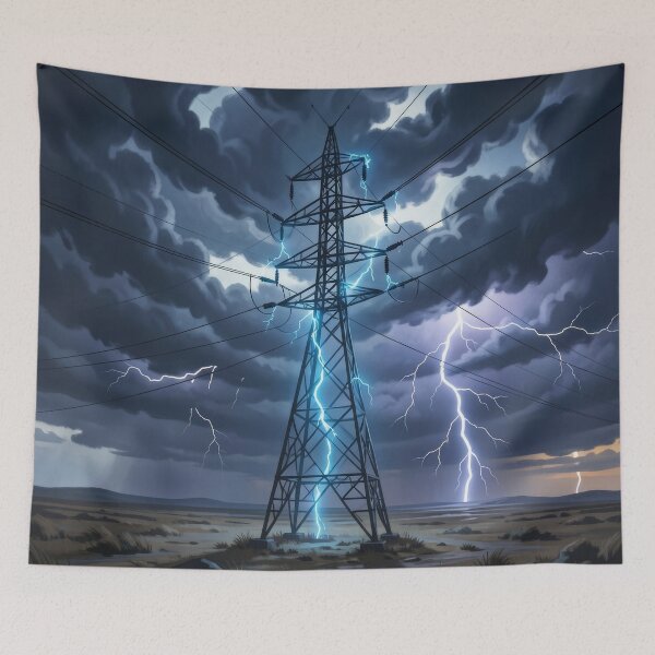 Item preview, Pylon Blue Lightning Storm Digital Art designed and sold by pinkal.