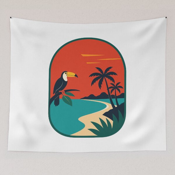 Item preview, Tropical coast with toucans and palm trees designed and sold by Lyfeinsights.